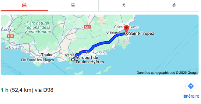 VTC Aéroport de Toulon vers Saint-Tropez - Combien de temps dure la course ?
