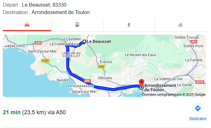 Réservation VTC depuis l’aéroport de Toulon pour aller au Beausset pour 4 personnes